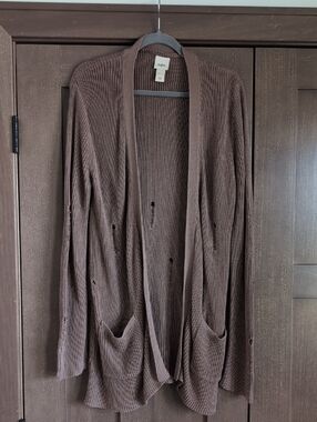 Daytrip Mauve Open-Front Lightweight Distressed Cardigan